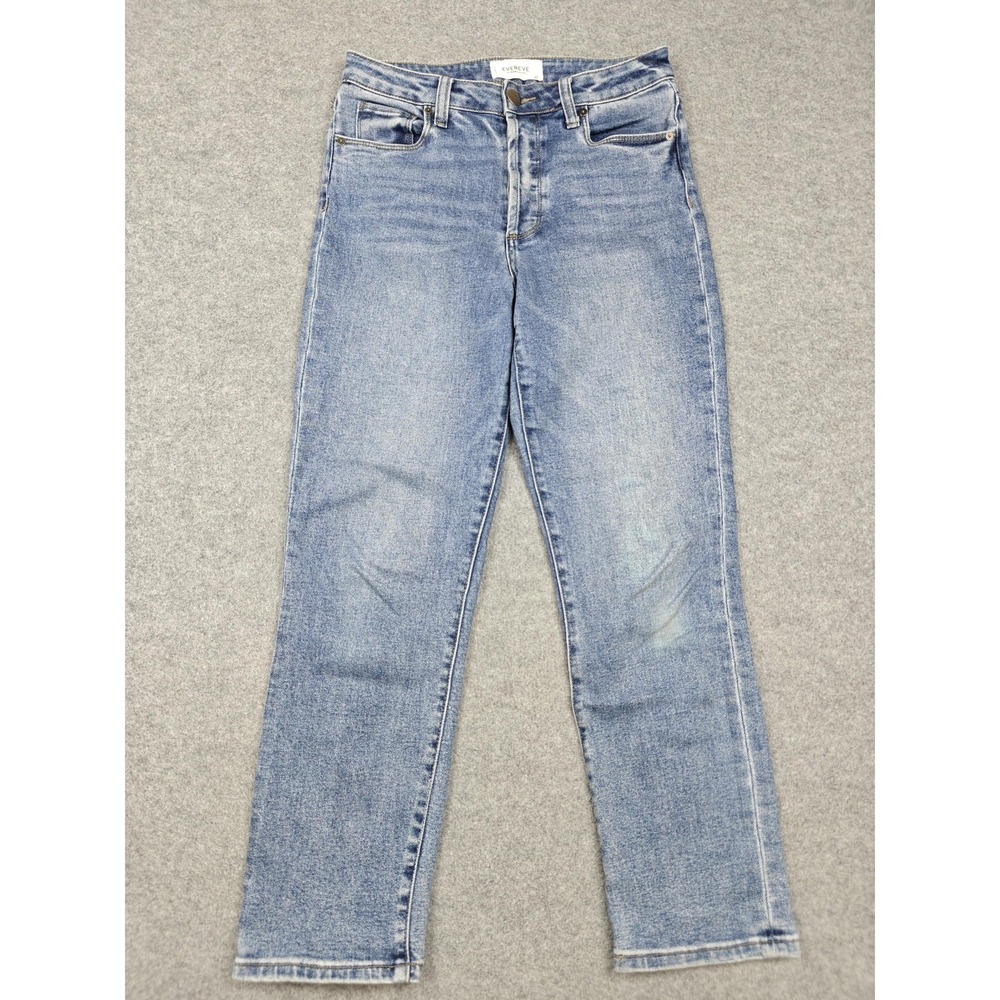 Evereve The Ever Straight Jeans Womens 27 Blue Med Wash High Rise Stretch Denim